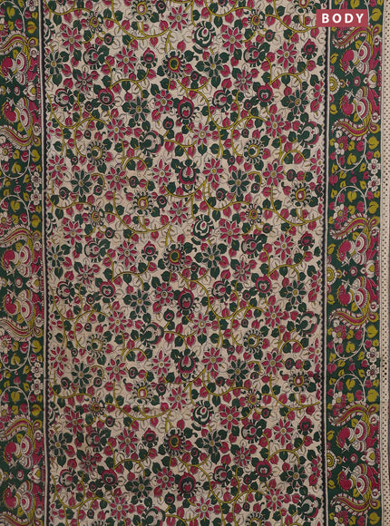 Kalamkari cotton saree beige and dark green with allover prints and printed border