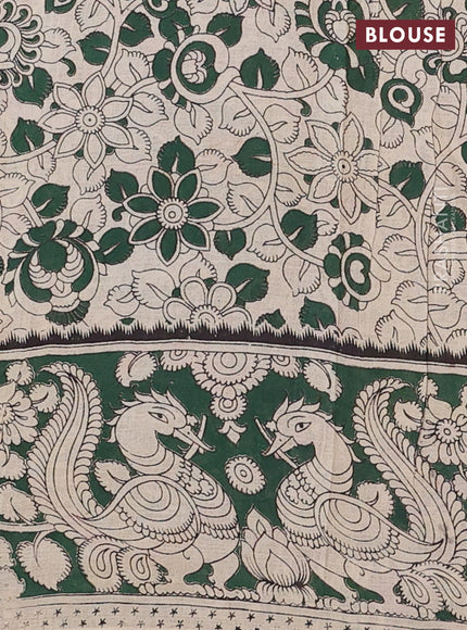 Kalamkari cotton saree beige and dark green with allover prints and printed border