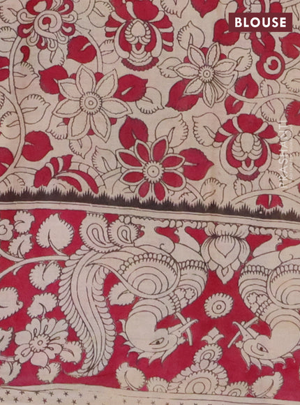 Kalamkari cotton saree dark mustard and dark pink with allover prints and printed border