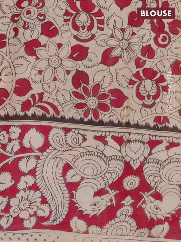 Kalamkari cotton saree dark mustard and dark pink with allover prints and printed border