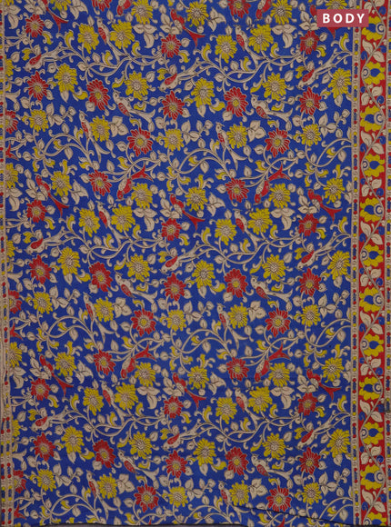 Kalamkari cotton saree blue and maroon with allover prints and printed border