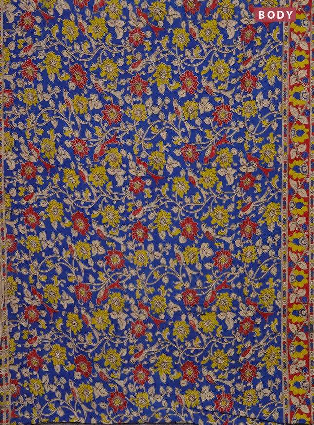 Kalamkari cotton saree blue and maroon with allover prints and printed border