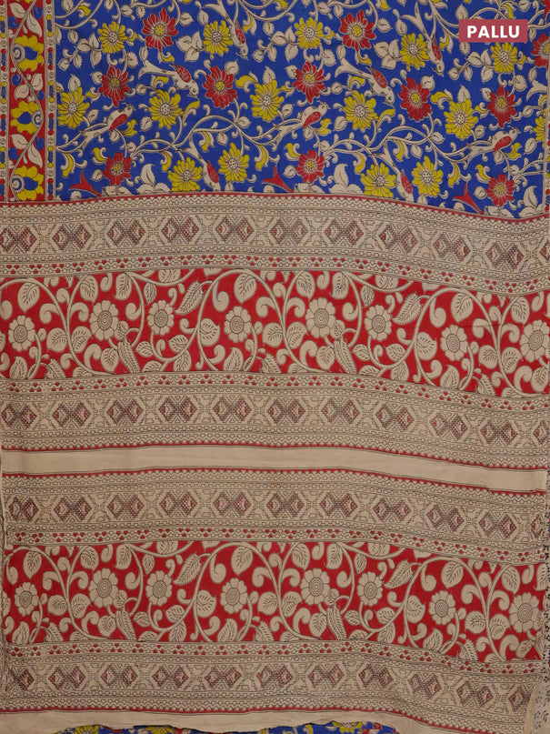 Kalamkari cotton saree blue and maroon with allover prints and printed border