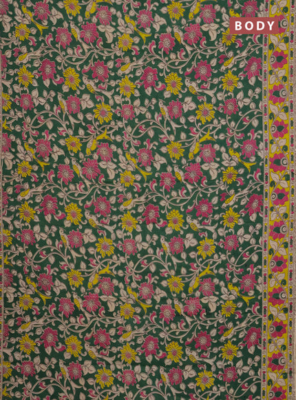 Kalamkari cotton saree green and yellow with allover prints and printed border