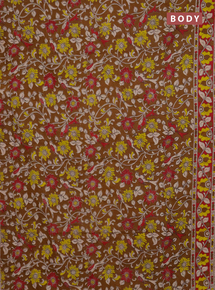Kalamkari cotton saree brown with allover prints and printed border