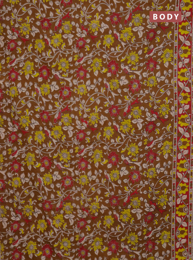 Kalamkari cotton saree brown with allover prints and printed border