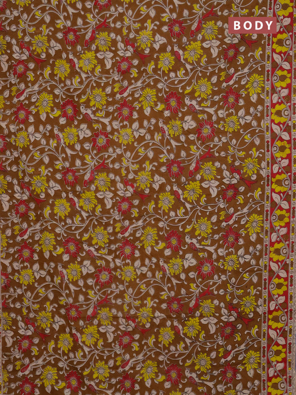 Kalamkari cotton saree brown with allover prints and printed border