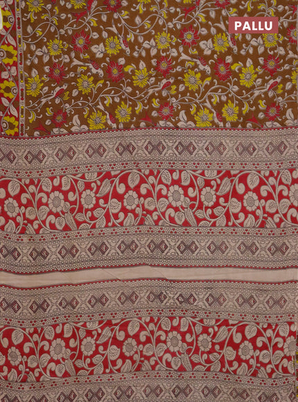 Kalamkari cotton saree brown with allover prints and printed border