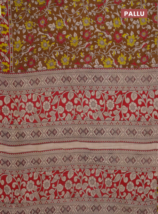Kalamkari cotton saree brown with allover prints and printed border