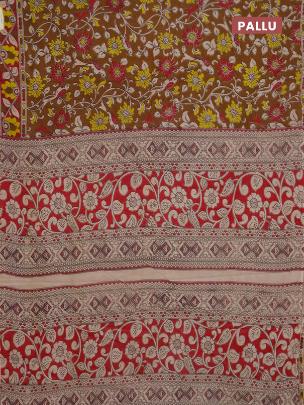 Kalamkari cotton saree brown with allover prints and printed border