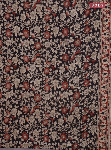 Kalamkari cotton saree black and beige with allover prints and printed border