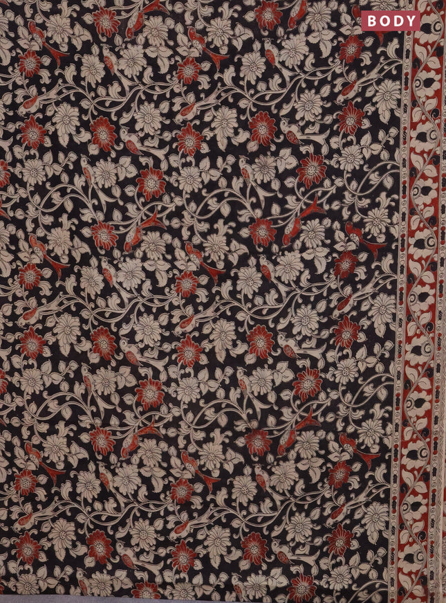 Kalamkari cotton saree black and beige with allover prints and printed border
