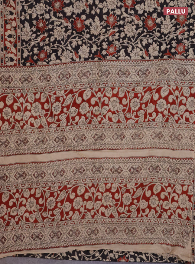 Kalamkari cotton saree black and beige with allover prints and printed border