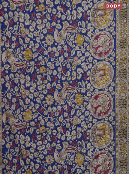 Kalamkari cotton saree blue and beige with allover prints and printed border