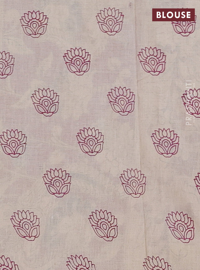 Kalamkari cotton saree blue and beige with allover prints and printed border