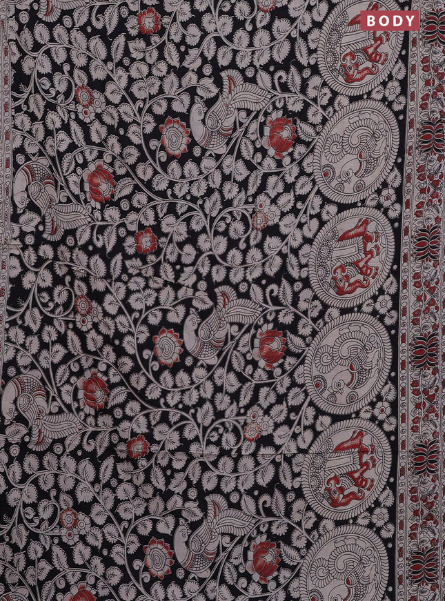 Kalamkari cotton saree black and beige with allover prints and printed border