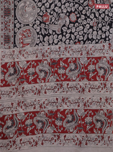 Kalamkari cotton saree black and beige with allover prints and printed border