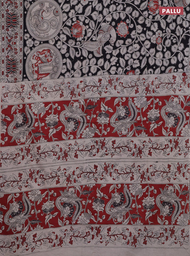 Kalamkari cotton saree black and beige with allover prints and printed border