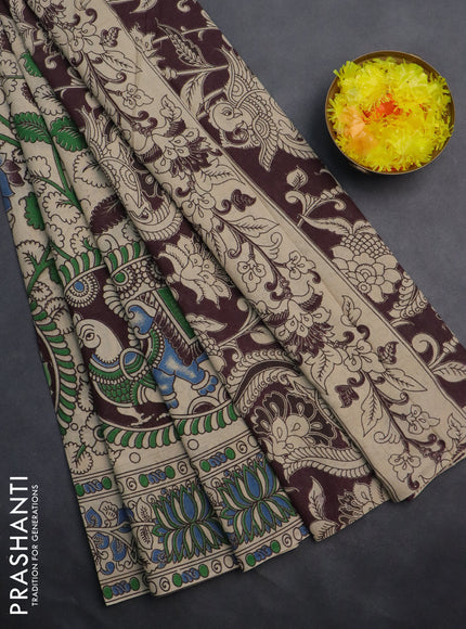 Kalamkari cotton saree beige with allover prints and printed border