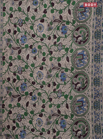 Kalamkari cotton saree beige with allover prints and printed border
