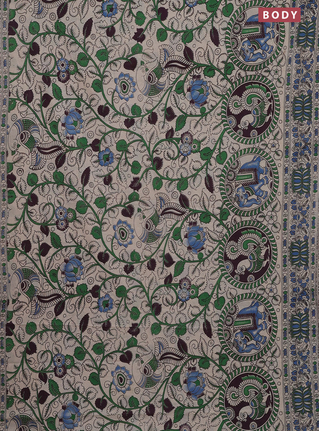 Kalamkari cotton saree beige with allover prints and printed border