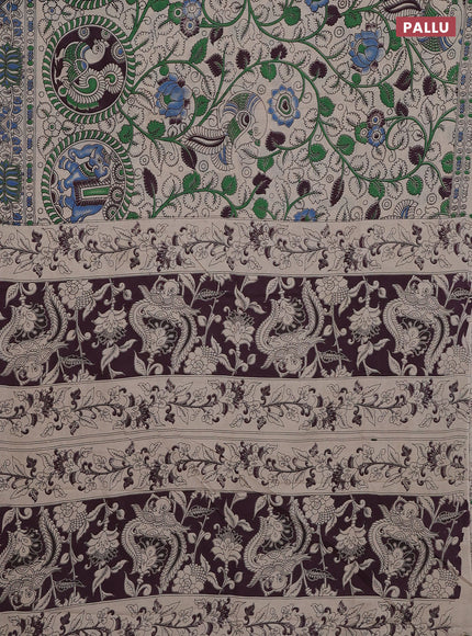 Kalamkari cotton saree beige with allover prints and printed border