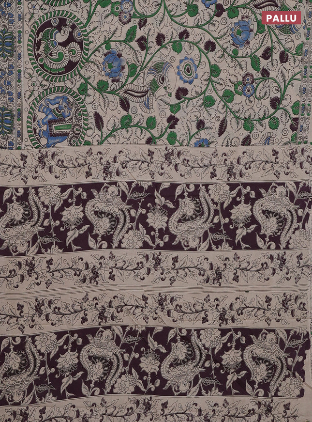 Kalamkari cotton saree beige with allover prints and printed border