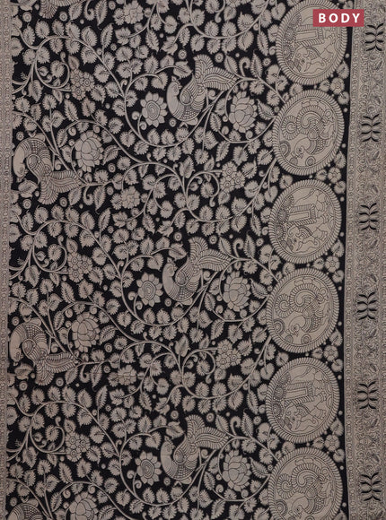 Kalamkari cotton saree black and beige with allover prints and printed border