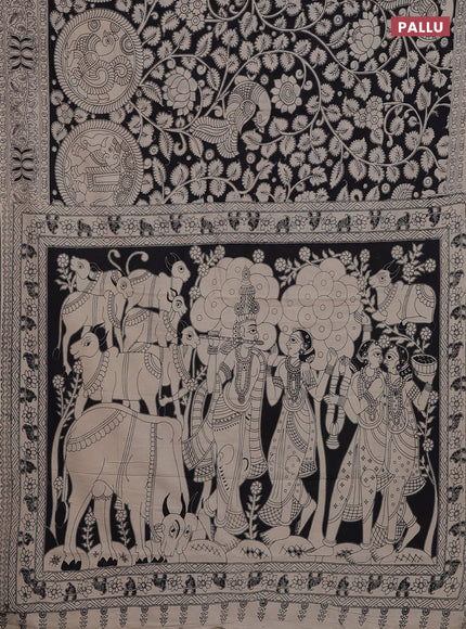 Kalamkari cotton saree black and beige with allover prints and printed border