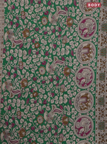 Kalamkari cotton saree green and beige with allover prints and printed border
