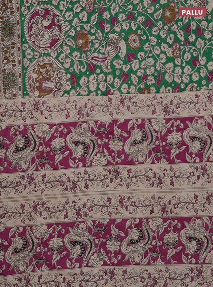 Kalamkari cotton saree green and beige with allover prints and printed border