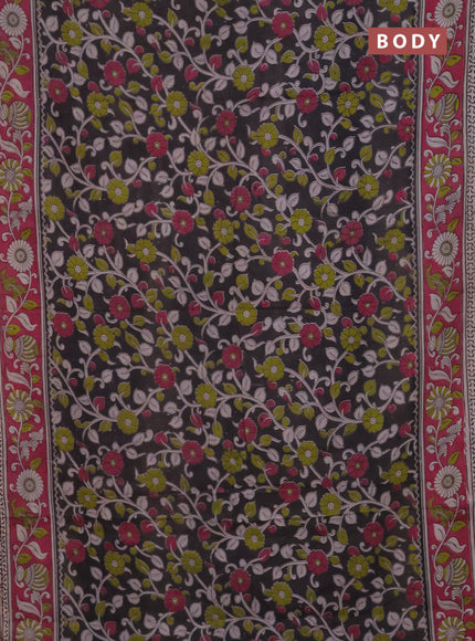Kalamkari cotton saree coffee brown and pink with allover prints and printed border