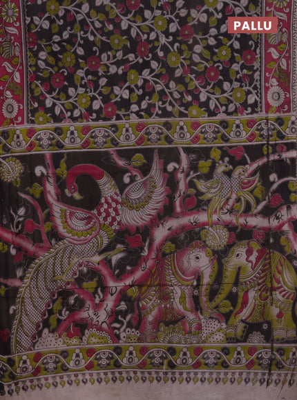 Kalamkari cotton saree coffee brown and pink with allover prints and printed border