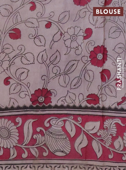 Kalamkari cotton saree coffee brown and pink with allover prints and printed border