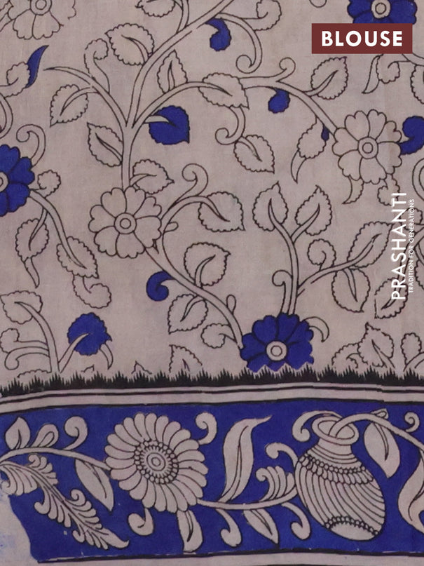 Kalamkari cotton saree dark mustard and blue with allover prints and printed border