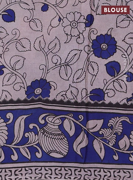 Kalamkari cotton saree maroon and blue with allover prints and printed border