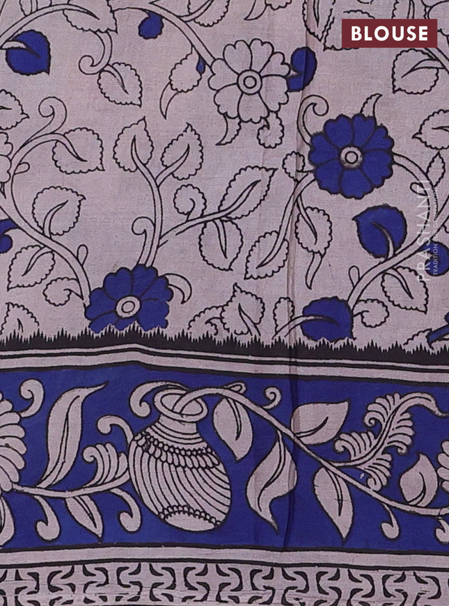 Kalamkari cotton saree maroon and blue with allover prints and printed border