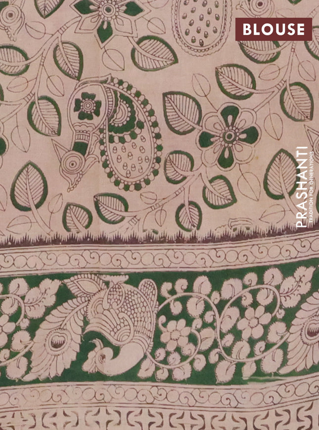 Kalamkari cotton saree red and green with allover prints and printed border