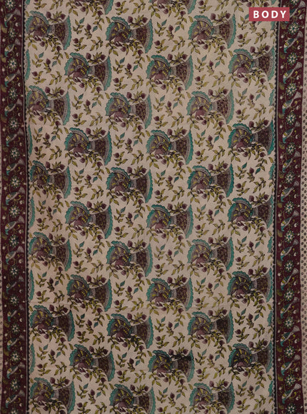 Kalamkari cotton saree beige and wine shade with allover prints and printed border