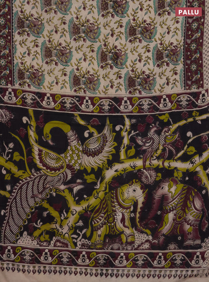 Kalamkari cotton saree beige and wine shade with allover prints and printed border