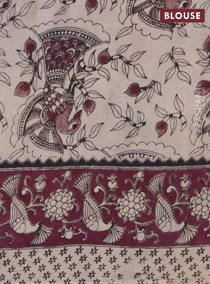 Kalamkari cotton saree beige and wine shade with allover prints and printed border