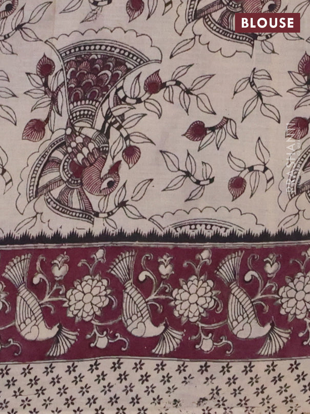 Kalamkari cotton saree beige and wine shade with allover prints and printed border