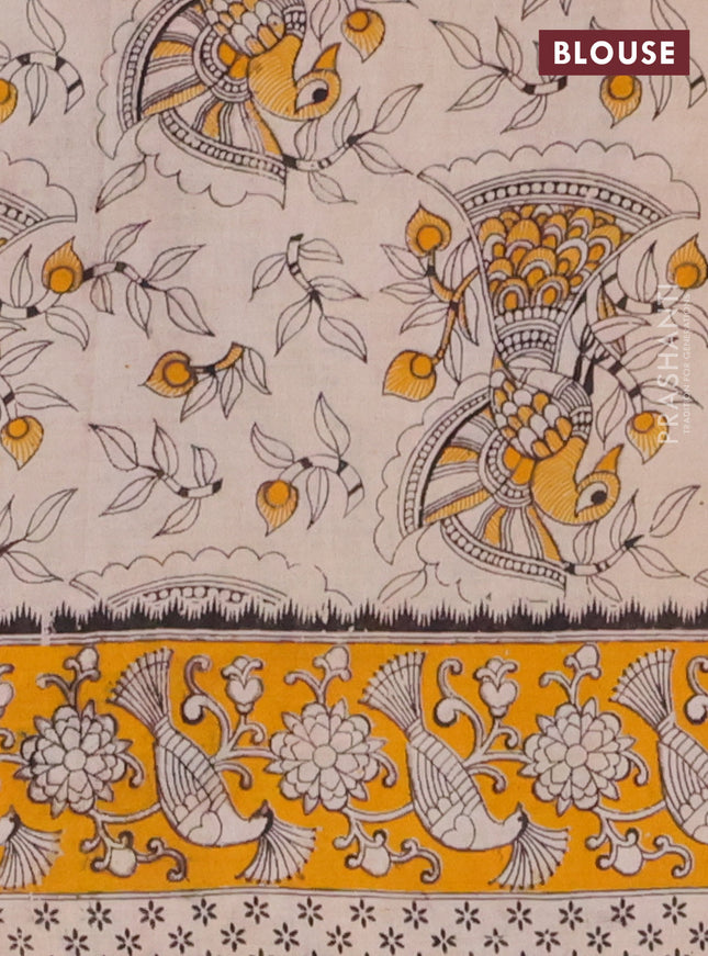 Kalamkari cotton saree maroon and yellow with allover prints and printed border