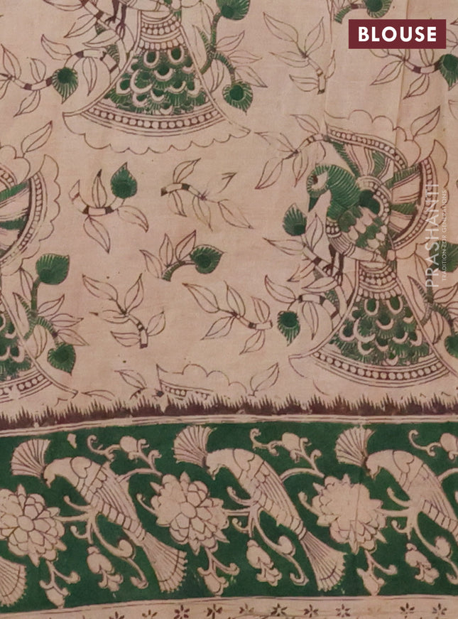 Kalamkari cotton saree orange and green with allover prints and printed border