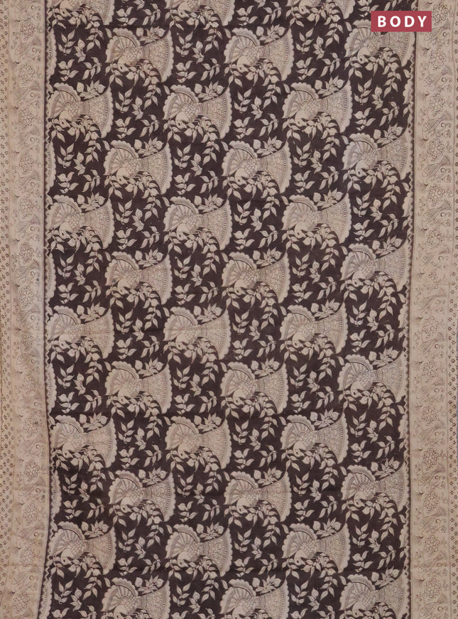 Kalamkari cotton saree brown and beige with allover prints and printed border