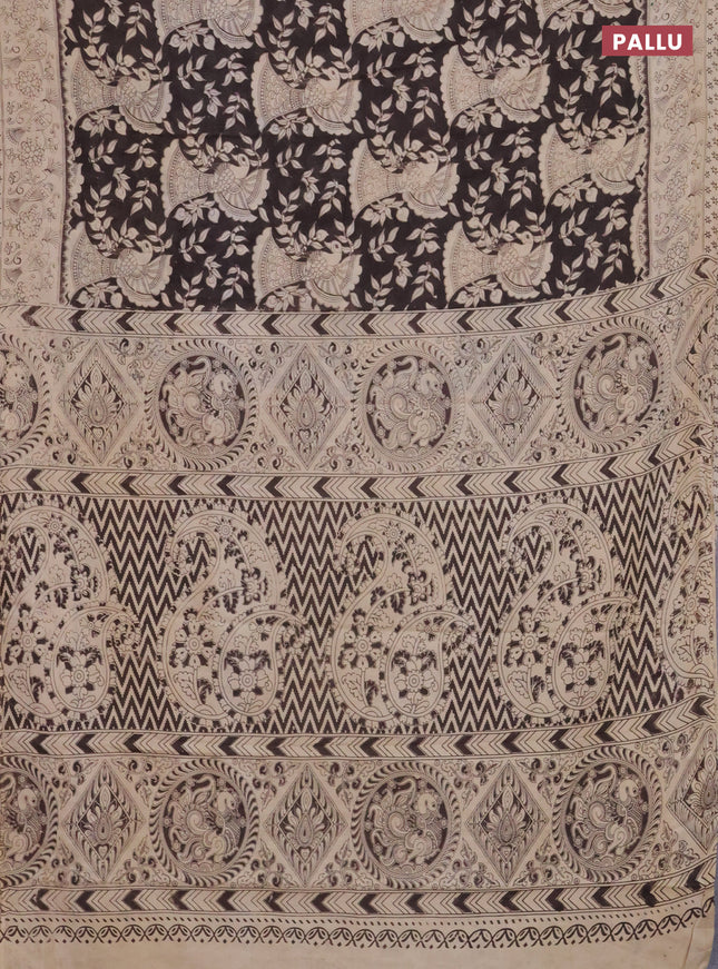 Kalamkari cotton saree brown and beige with allover prints and printed border