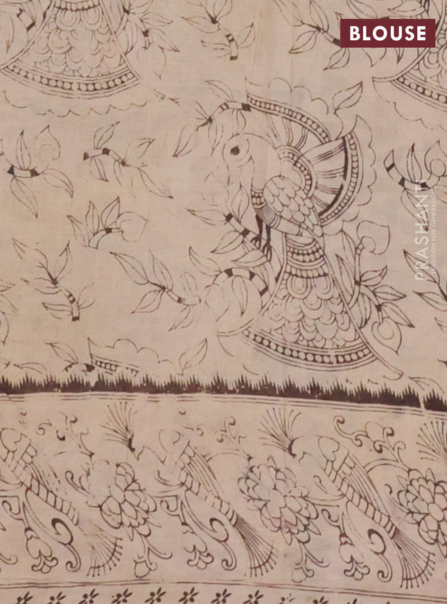 Kalamkari cotton saree brown and beige with allover prints and printed border