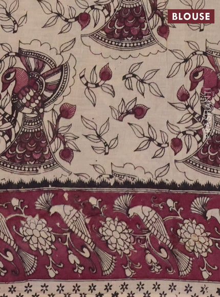 Kalamkari cotton saree dark mustard and wine shade with allover prints and printed border