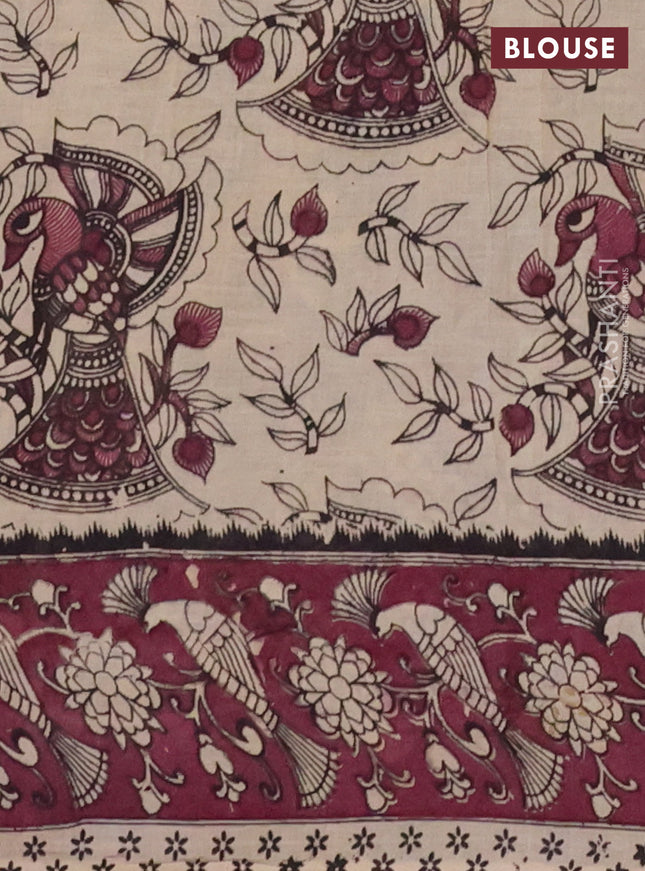 Kalamkari cotton saree dark mustard and wine shade with allover prints and printed border