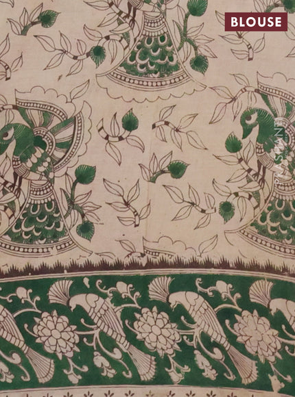 Kalamkari cotton saree lime green and dark green with allover prints and printed border